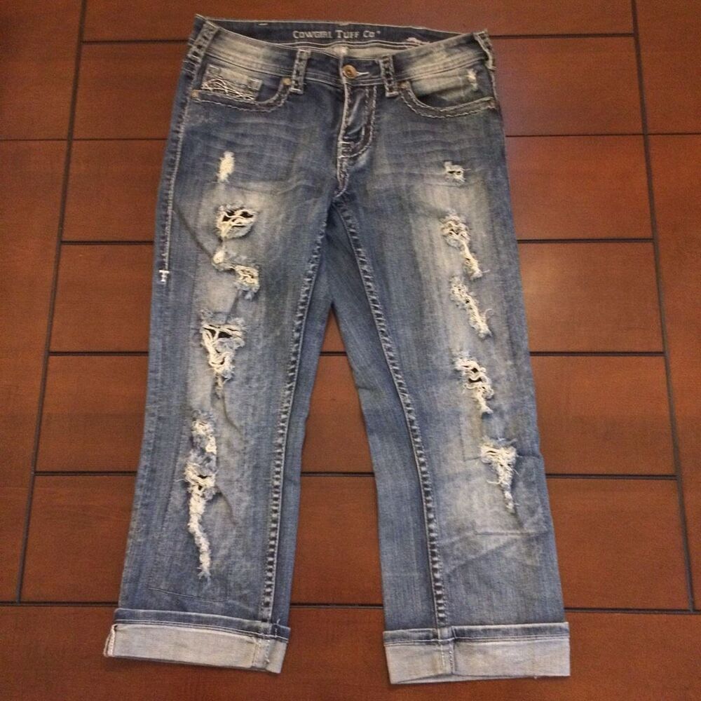 Cowgirl Tuff ripped lace cropped jeans 28